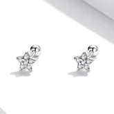 Pave Rhinestone Star 925 Sterling Silver Stud Earrings